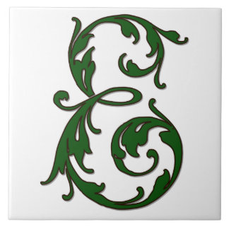 Leaf Letter E in Green Monogram Tegel Tegeltje