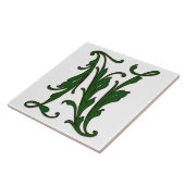 Leaf Letter N in Green Monogram Tegel Tegeltje (Zijkant)