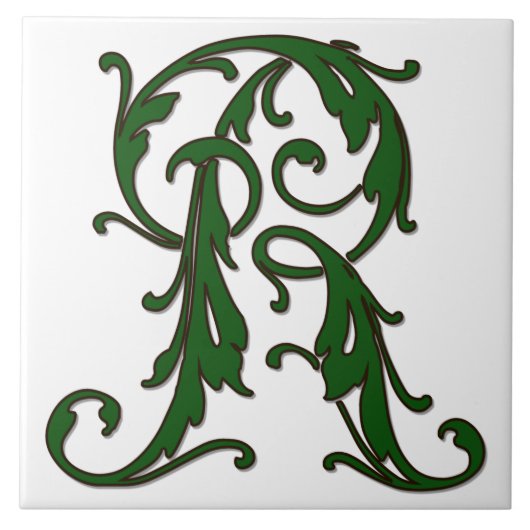 Leaf Letter R in Green Monogram Tegel Tegeltje (Voorkant)