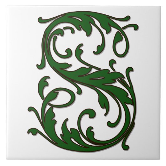 Leaf Letter S in Green Monogram Tegel Tegeltje (Voorkant)