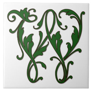Leaf Letter W in Green Monogram Tegel Tegeltje