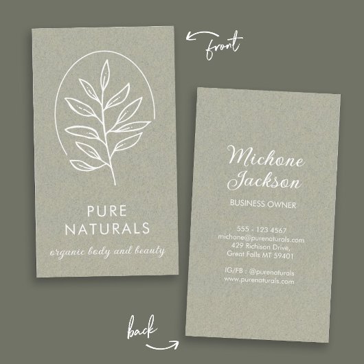 Leaf Logo Modern Botanical Simple Natural Green Visitekaartje