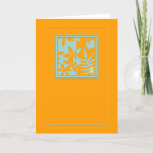 Leaf Motif Blauwgroen op Oranje verticale lege hul Kaart