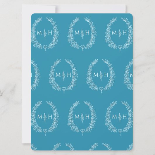 Leaf oval line art bruiloft aqua blauwgroen en wit kaart (Achterkant)