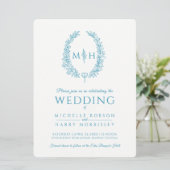 Leaf oval line art bruiloft aqua blauwgroen en wit kaart (Staand voorkant)