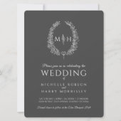 Leaf oval line art bruiloft donkergrijs en wit kaart (Voorkant)