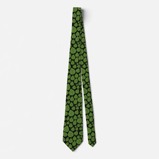 Leaf Pattern 02 - Avocado Green op Black Stropdas (Voorkant)