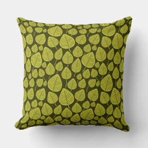 Leaf Pattern 02 - Banana Yellow on Dark Olive Kussen