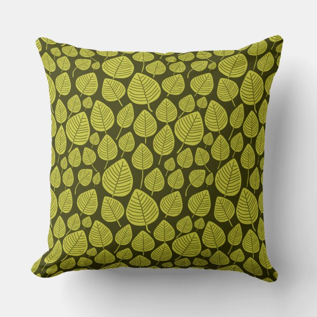 Leaf Pattern 02 - Banana Yellow on Dark Olive Kussen (Voorkant)