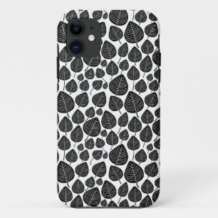 Leaf Pattern 02 - Black on White iPhone 11 Hoesje