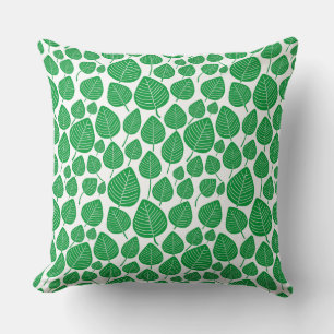 Leaf Pattern 02 - Grass Green on White Kussen