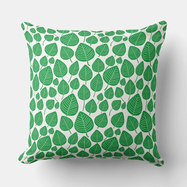 Leaf Pattern 02 - Grass Green on White Kussen (Voorkant)