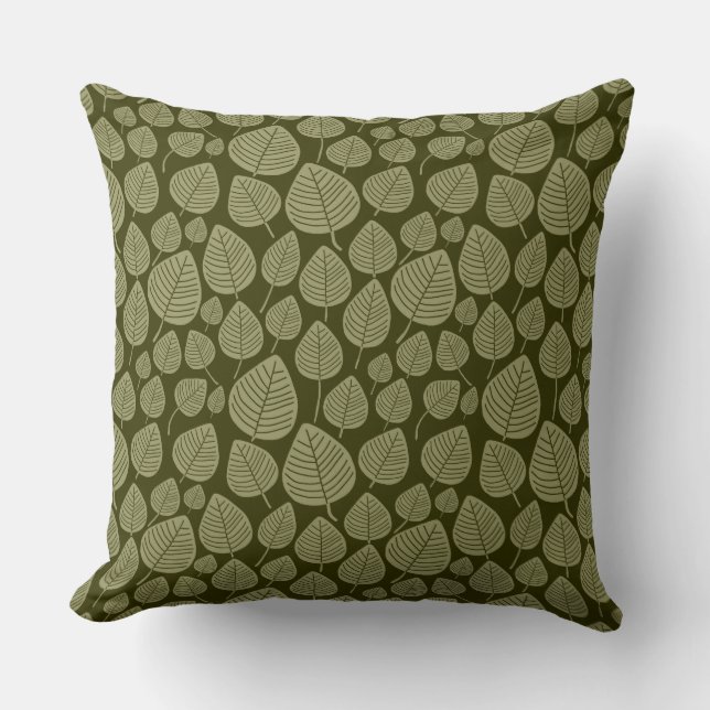 Leaf Pattern 02 - Khaki on Dark Olive Kussen (Voorkant)