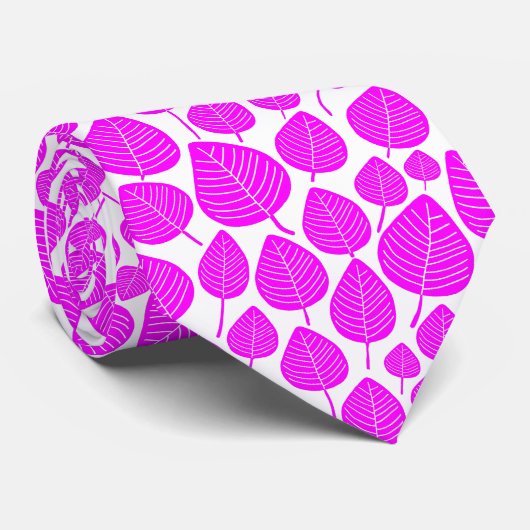 Leaf Pattern 02 - Magenta on White Stropdas (Opgerold)