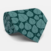 Leaf Pattern 02 - Ocean Green op Dark Moss Green Stropdas (Opgerold)