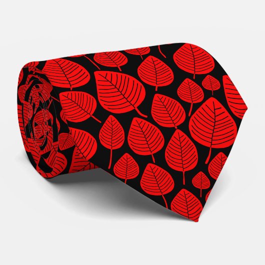 Leaf Pattern 02 - Rood op zwart Stropdas (Opgerold)