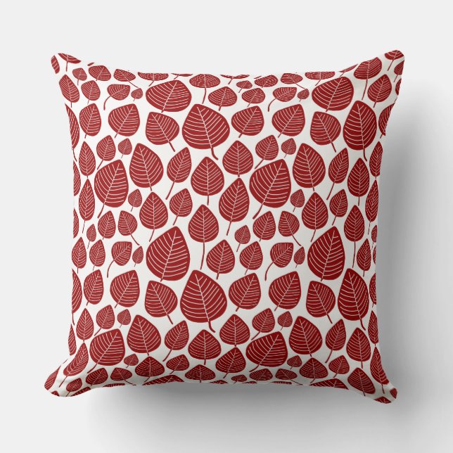 Leaf Pattern 02 - Ruby Red on White Kussen (Voorkant)