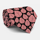 Leaf Pattern 02 - Soft Pink op Black Stropdas (Opgerold)