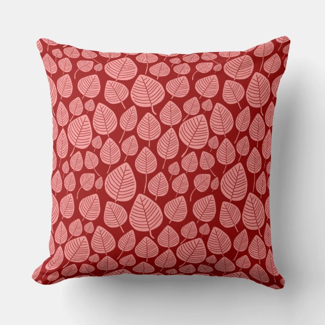 Leaf Pattern 02 - Soft Pink op Ruby Red Kussen (Voorkant)