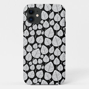 Leaf Pattern 02 - White on Black iPhone 11 Hoesje