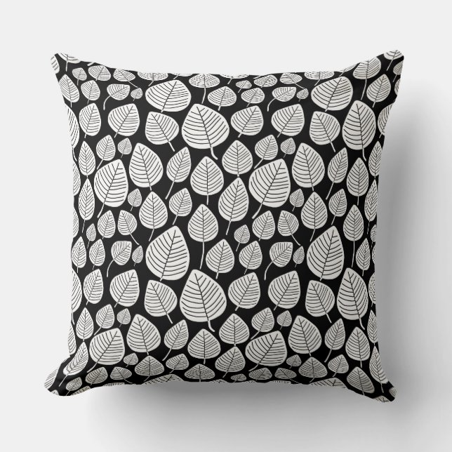 Leaf Pattern 02 - White on Black Kussen (Voorkant)