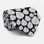 Leaf Pattern 02 - White on Black Stropdas (Opgerold)