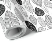 Leaf Pattern - Zwart op wit Cadeaupapier (Rol Hoek)