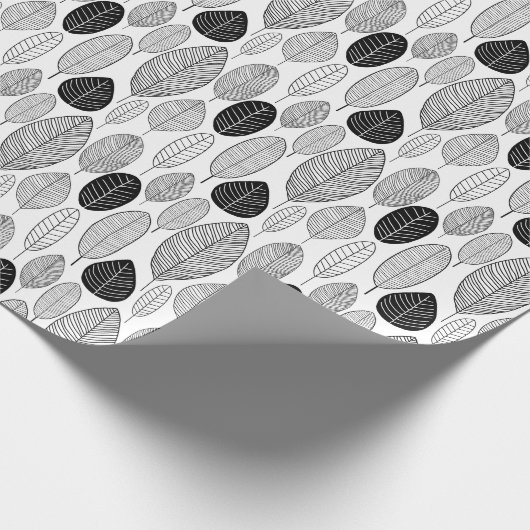 Leaf Pattern - Zwart op wit Cadeaupapier (Hoek)