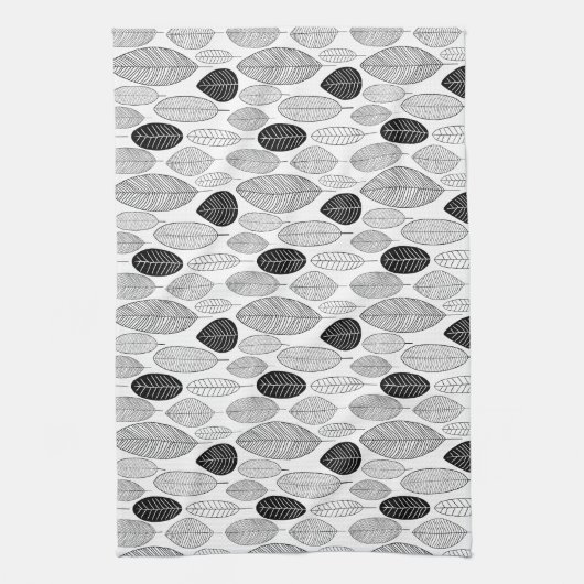 Leaf Pattern - Zwart op wit Theedoek (Verticaal)