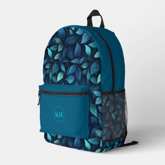 Leaf Print Backpack | Botanical Pattern School Bac Bedrukte Rugzak (Achterkant Hoek Rechts)