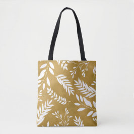 Leaf Print op Yellow Waterverf Canvas tas