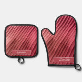 Leaf Red Diagonal Ovenwant & Pannenlap Set (Voorkant)