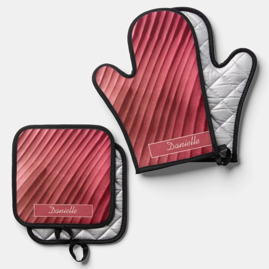 Leaf Red Diagonal Ovenwant & Pannenlap Set (Voorkant / Achterkant)