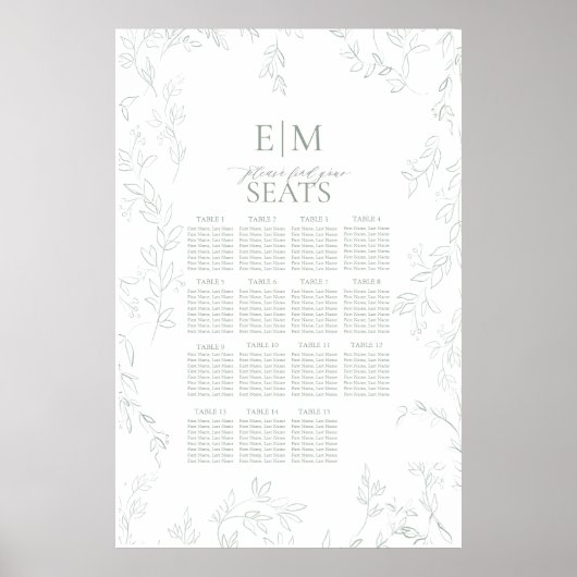 Leaf Sage Green Elegant Monogram Trouwstoelen Poster (Voorkant)