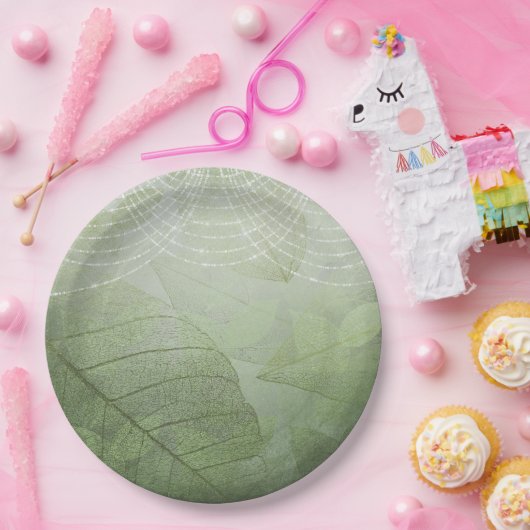 Leaf Sage Green Silver Glitter Fantasy Papieren Bordje (Feest)