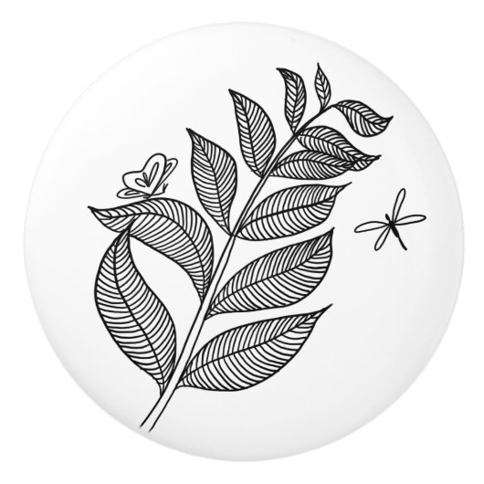 Leaf Sprig #1 Keramische Knob Knop (Voorkant)