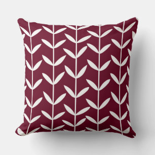 Leaf Stems - White op Deep Crimson Kussen