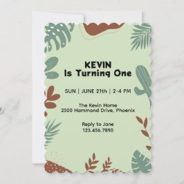 Leaf Theme First Birthday Invitation Kaart