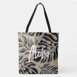 Leaf Tiki Black Hawaiian Tropical Beach Bag Draagtas