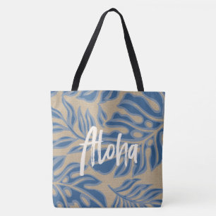 Leaf Tiki Indigo Blue Hawaiian Tropical Beach Bag Draagtas