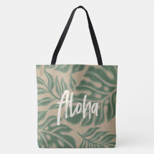 Leaf Tiki Sage Green Hawaiian Tropical Beach Bag Draagtas