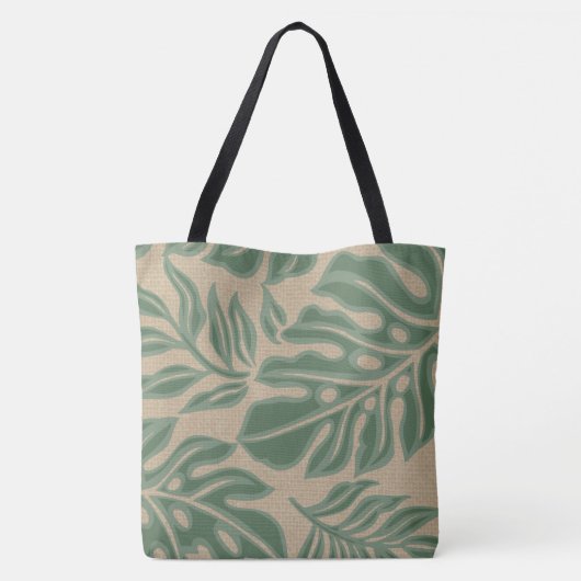 Leaf Tiki Sage Green Hawaiian Tropical Beach Bag Draagtas (Achterkant)