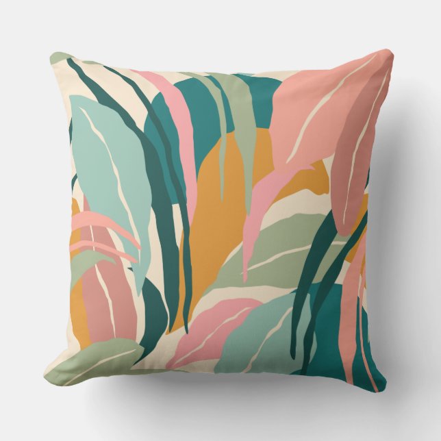 Leafy Abstract in Blauwgroen, Sage, Roos en goud Buitenkussen (Voorkant)