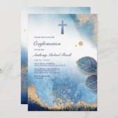 Leafy Blue Lijst Religieuze Kaart (Voorkant / Achterkant)