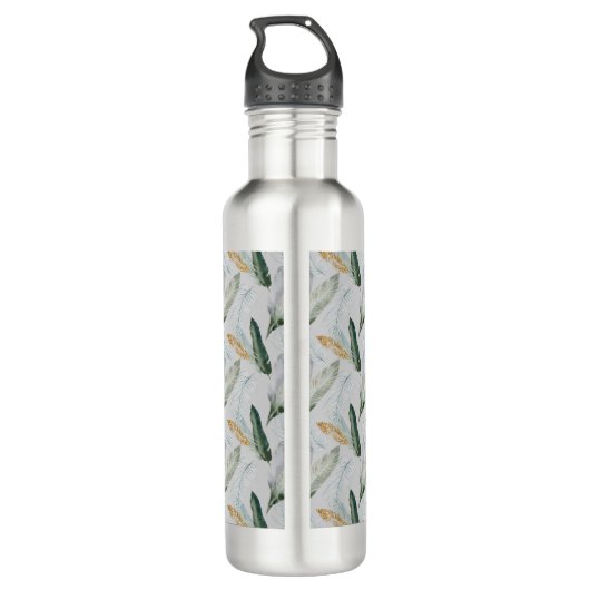 Leafy Boho Botanical Earthy Pattern Monogram Waterfles (Achterkant)