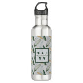 Leafy Boho Botanical Earthy Pattern Monogram Waterfles (Voorkant)