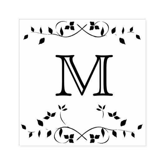 Leafy Border Monogram Rubber Art Stempel (Afrduk)
