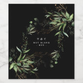 Leafy Botanical Eucalyptus Modern Black Branch Wijn Etiket (Enkel label)