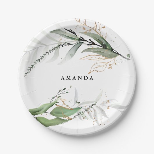 Leafy Botanical Eucalyptus Modern Greenery Branch Papieren Bordje (Voorkant)