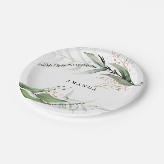 Leafy Botanical Eucalyptus Modern Greenery Branch Papieren Bordje (Gekanteld)